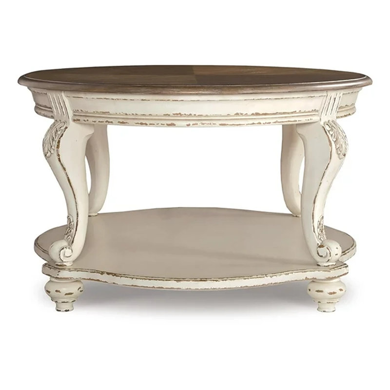 Antiqued Two-Tone Oval Wood Coffee Table with Cabriole Legs