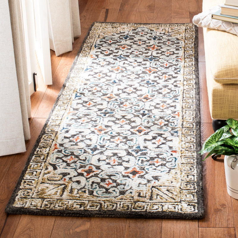 Tapis taupe noué à la main Vahakn, Tapis de couloir 2 pi 3 po x 7 pi