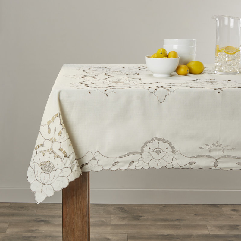 Merrionette Floral Rectangular Tablecloth, 108" W x 60" L, Beige