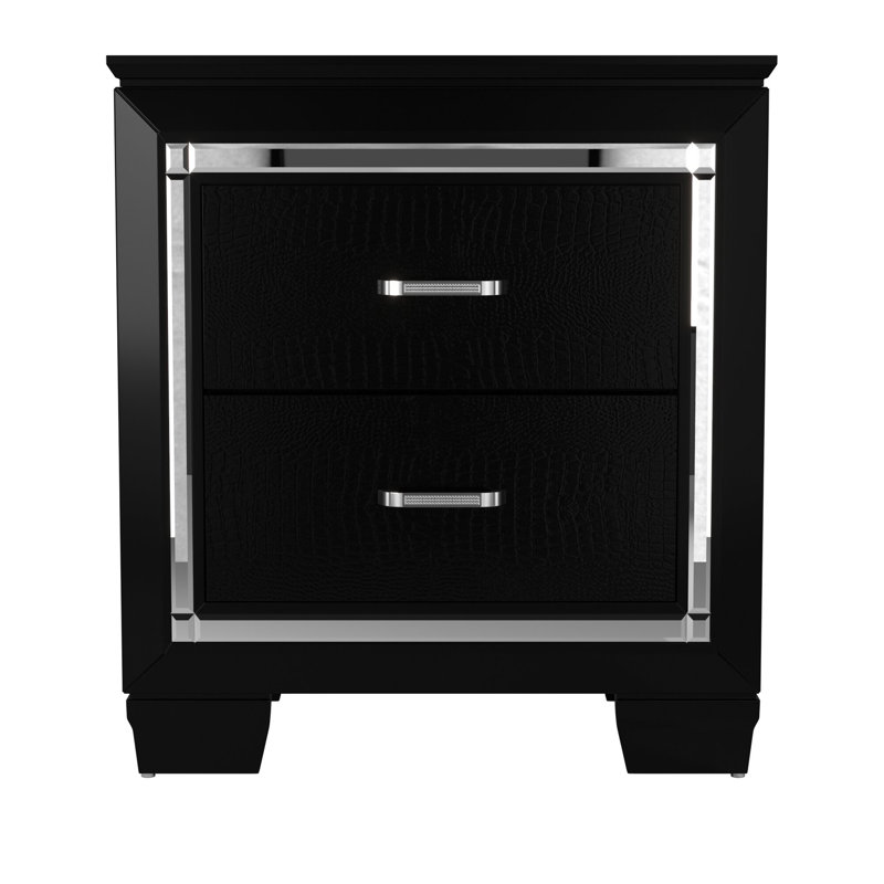 Glamourous 1Pc Table de chevet 2X Tiroirs à queue d'aronde Faux Alligator, Argent argent
