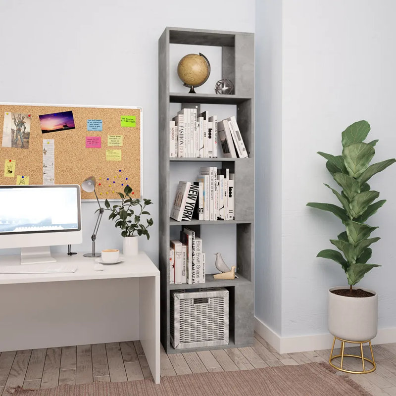 Abderus 159cm H x 45cm W Standard Bookcase, Concrete Grey