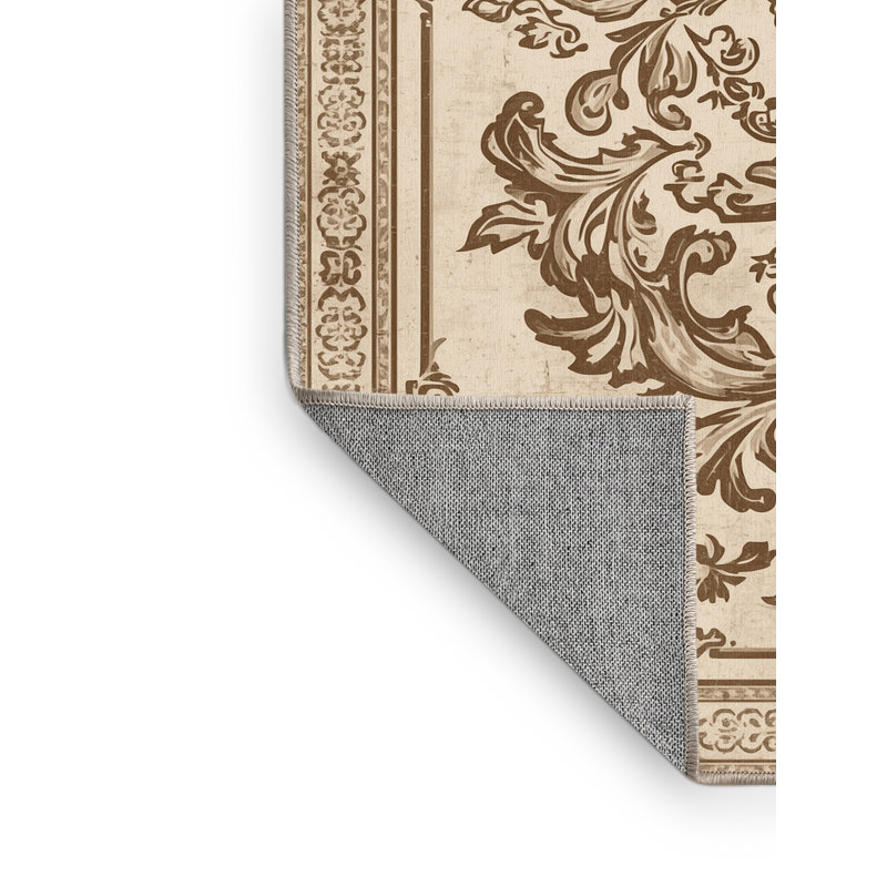 Tapis beige lavable à la machine Pavla, Rond 7 pi