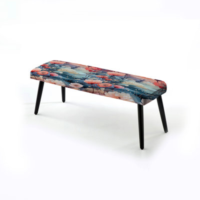 Peach And Teal Flowers Under Water - Floral Upholstered Black Bench