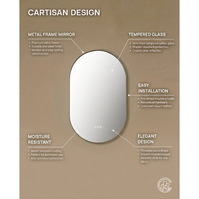 Shell LED Mirror, 35.43" x 35.43", Round, Matte Black