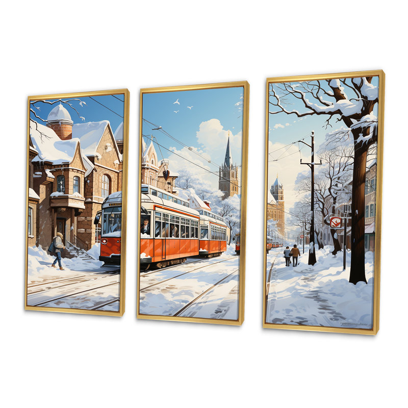 Toronto City In Winter II - City Toronto, art mural, Cadre flottant doré, H 28 po x l 36 po x P 1 po