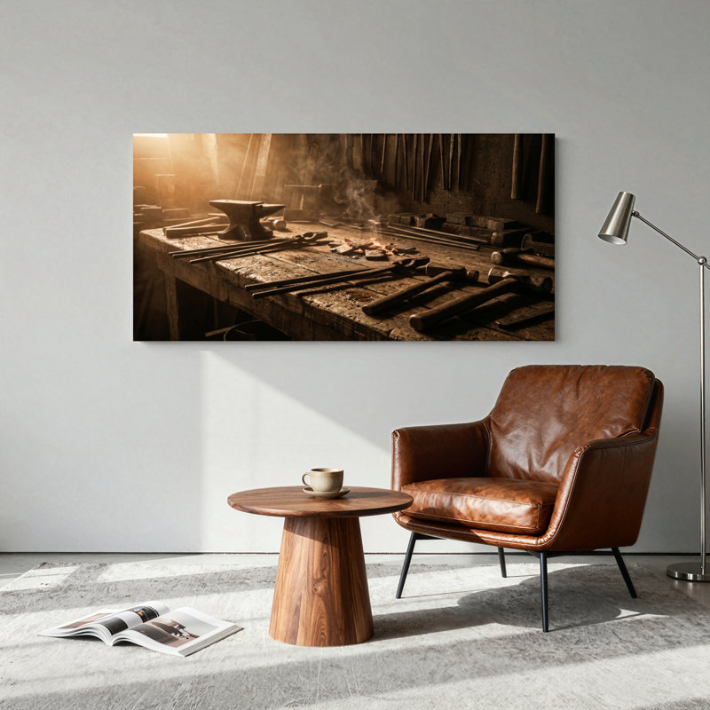 Ensemble de 1 tableau sur toile représentant un atelier de forgeron, 32“W x 16”H, Wrapped Canvas