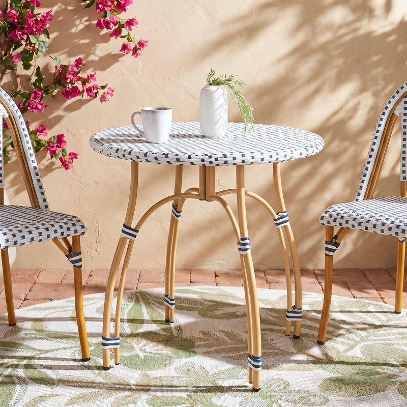 Altesa French Bistro Outdoor Table, Round Outdoor Coffee Table for Patio Balcony Garden, Blue/White