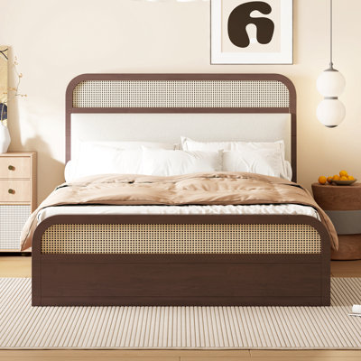 Grand lit plateforme en bois avec lit gigogne et 2 tiroirs, espresso
