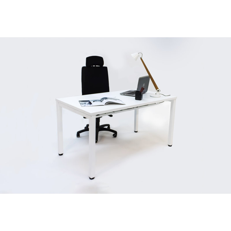 Pinkert Rectangle Height Adjustable 120cm L Modular Training Table with Cable Management, 74cm H x  120cm W x 80cm D, White