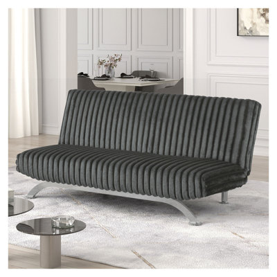 Charcoal Contemporary Futon Sofa Bed with Engineered Wood Frame and Metal Legs