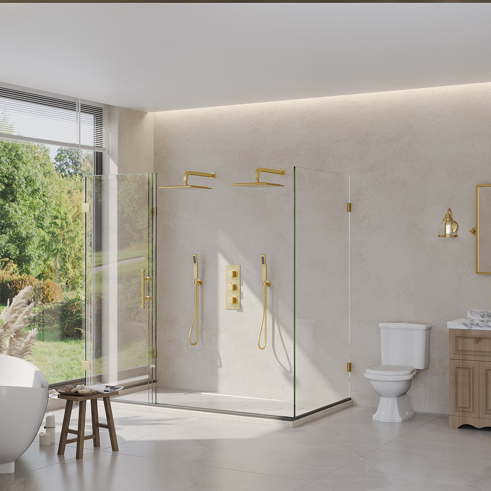 12" Thermostatic Dual Showerhead System, Brushed Gold
