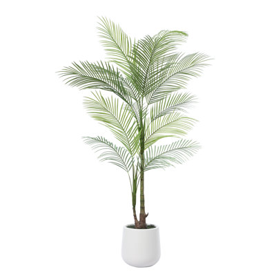Adcock Faux Palm Plants with Oval White Planter Pre Potted Fake Greenry Palm Tree for Home Decor