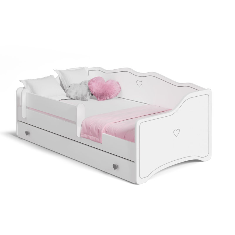 EMMA children's bed with drawer and rail, European Toddler (80 x 180cm), White/Grey