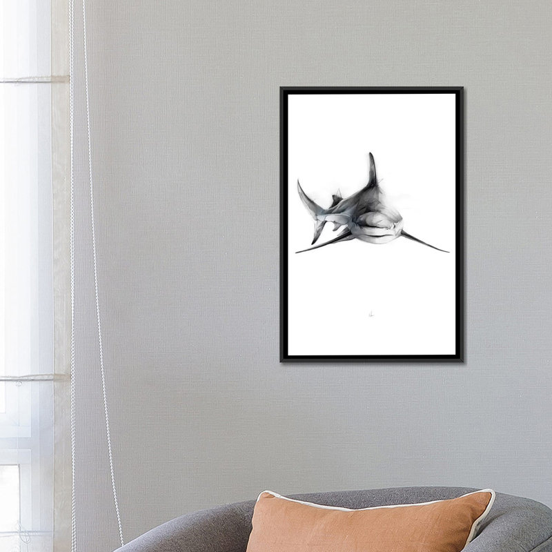 " Shark II " by Alexis Marcou Painting Print, 26" H x 18" W x 1.5" D, Black Framed Canvas, No Mat