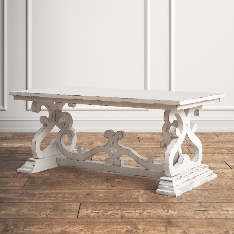 Emersyn 46" Solid Wood Distressed Scrollwork Coffee Table
