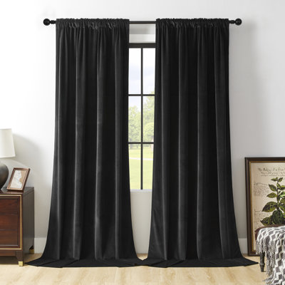 Velvet Curtains 2 Panels Luxury Blackout Rod Pocket Thermal Insulated Window Curtains, Soft Room Darkening Drapes for Home Living Room, Black, 52"x90"