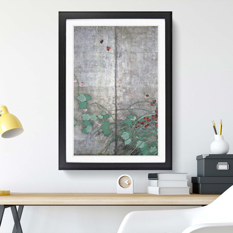 Wild Flowers by Sakai Hoitsu - Framed Print, 91cm H x 60cm W x 2cm D, Black