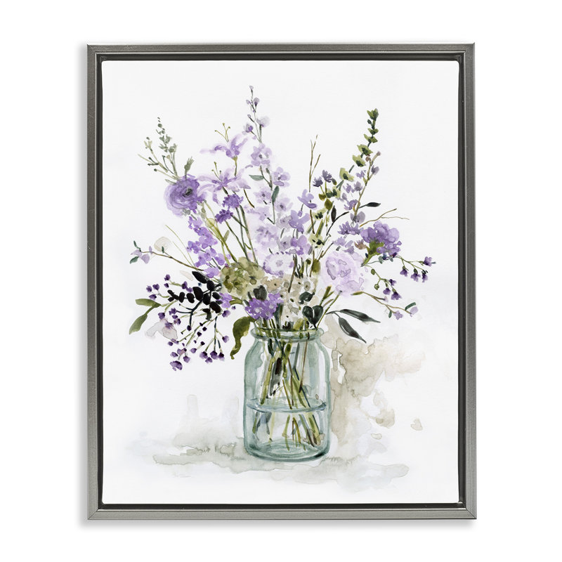 Botanique mauve traditionnel traditionnel, H 31 po x l 25 po, Cadre flottant gris lustré