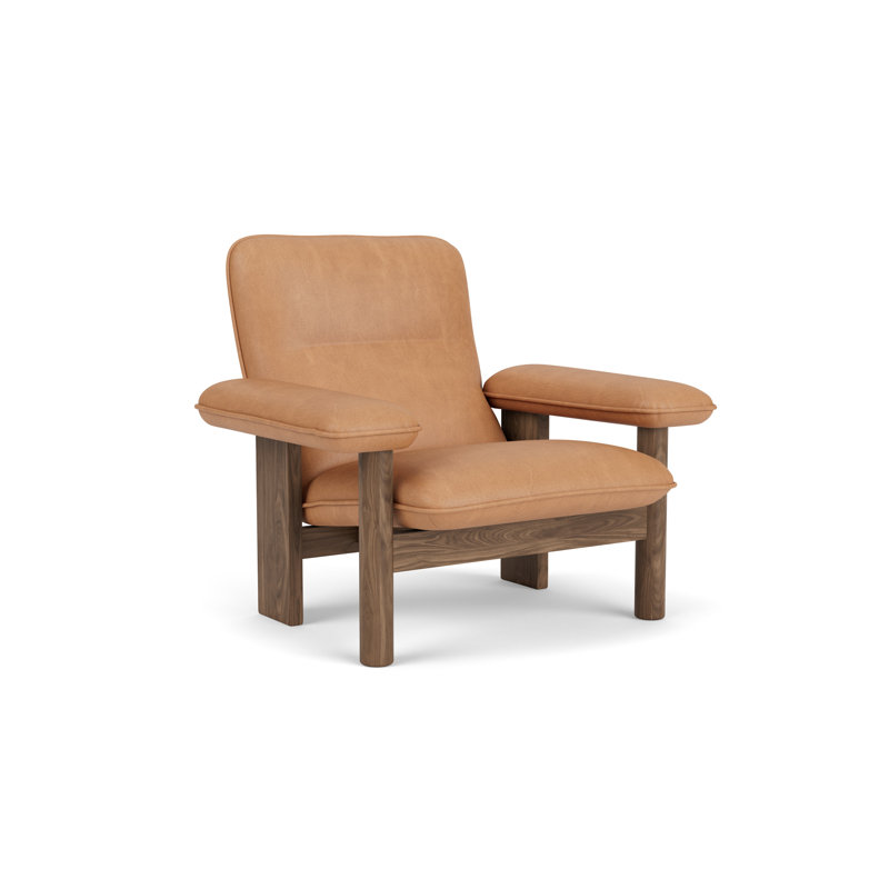 Brasilia Boucle Chair, Dunes 21004 Camel Genuine Leather, Walnut