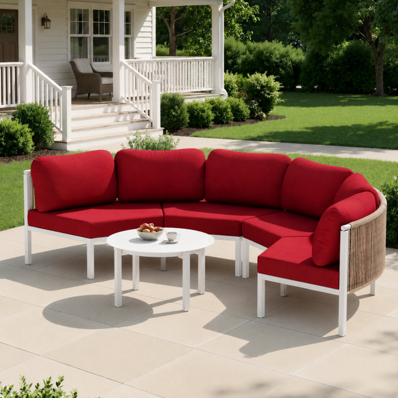 4 - Person Aluminum Patio Conversation Furniture Set with Table, Chili