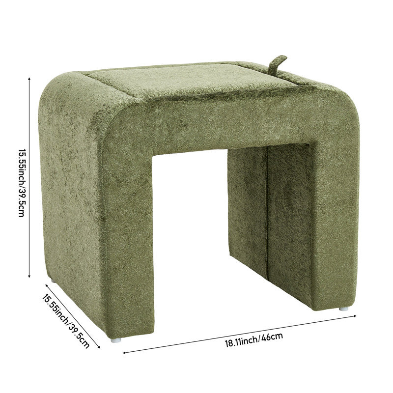 46cm Wide U-Shaped Solid Colour Footstool Ottoman, Velvet, Green