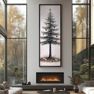 Minimalist Christmas Tree with Star and Ornaments Vertical Holiday Artwork Extra Large Pictures Framed Canvas Print Wall Art