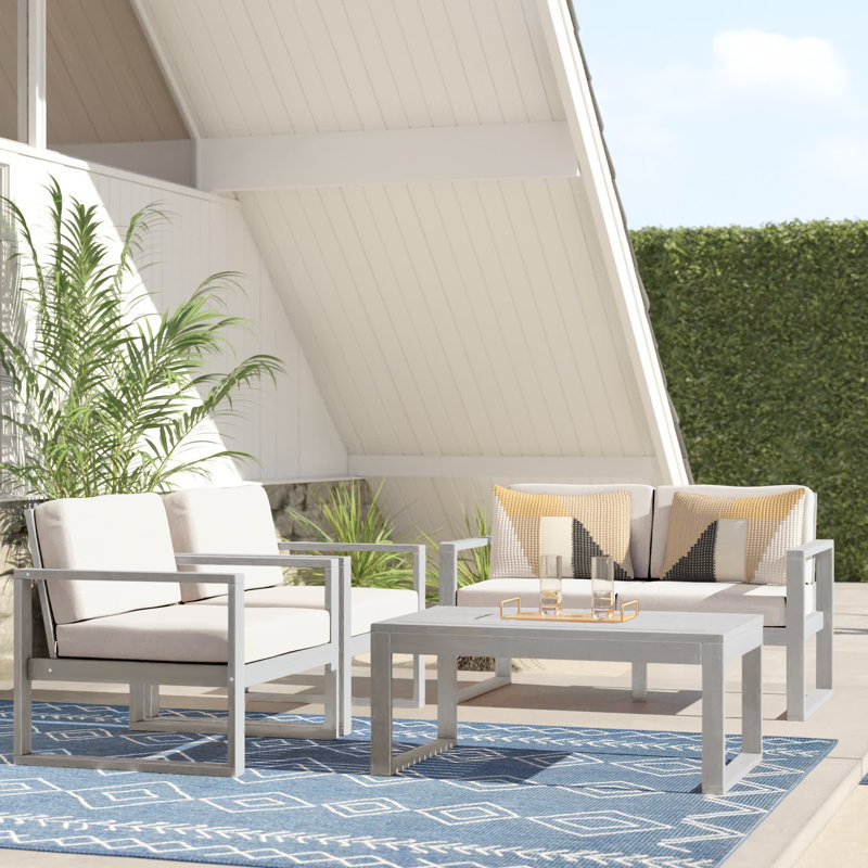 Aneesha Acacia 4 - Person Patio Conversation Set with Cushions, White, Gray