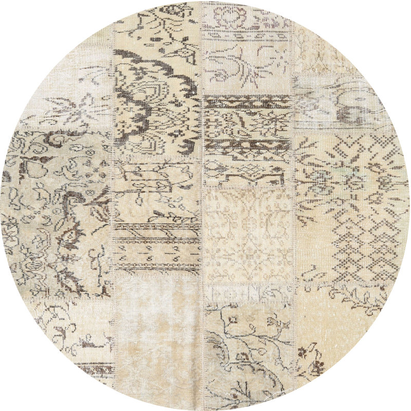 Tapis ivoire/gris clair contemporain, Rond 4 pi