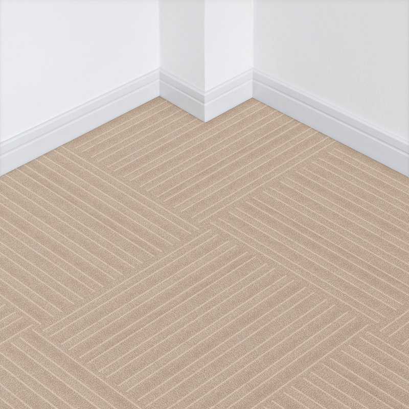 EAZY Floor Roma Stripe 24" x 24" Peel and Stick Carpet Tile Beige, Beige