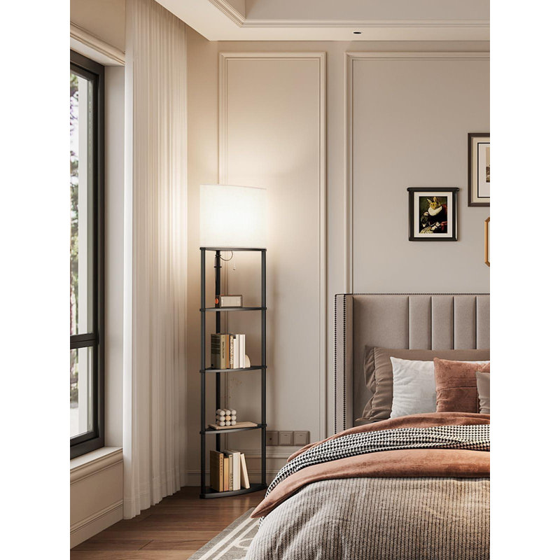 Floor Lamp With Shelves, 5-Tier Adjustable Corner Lamp With 3 Color Temperatures & Linen Shade, (E26 LED Bulb Included, 800Lm)
