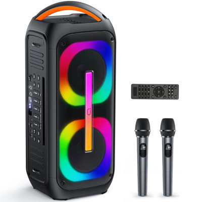 Portable Karaoke Machine with 2 Wireless Microphones, Bluetooth PA Speaker System with Dual 6.5" Speakers, Deep Bass, TWS Stereo Sound for Parties, Birthdays and Outdoor Gatherings