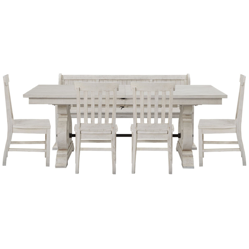 Extendable Rectangular Dining Table With 4 Side Chairs And Bench, 6Pcs:Table,Bench,4Chairs