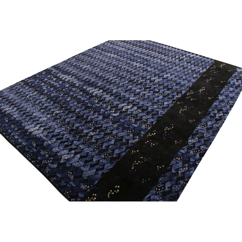 Scandinavian Hand Knotted Wool Geometric Area Rug, Rectangle 5' x 8'