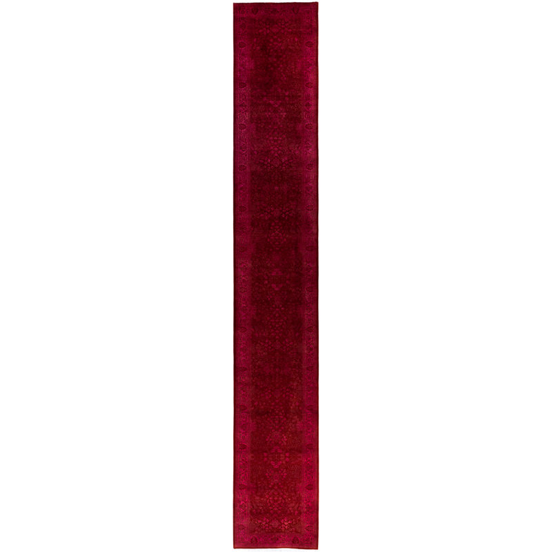 Overdyed Hand-Knotted Wool Modern-Contemporary Red Runner 2' 7" x 18' 2"