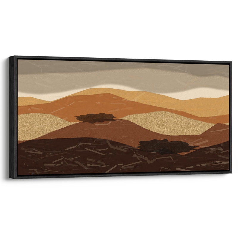 Impression sur toile encadrée, très grand, brun, doré, superposé, désert, paysage moderne, 30" H x 60" W, Noir