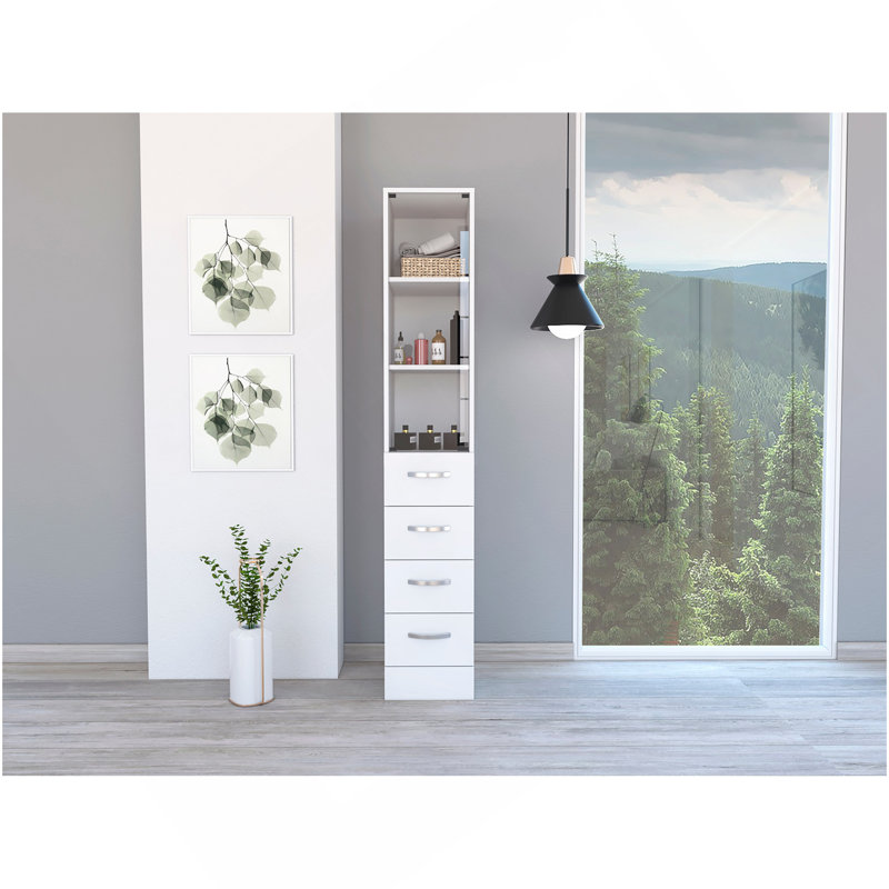 Armoire à linge Vanguard, trois tablettes, quatre tiroirs - blanc