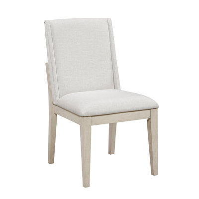 Beautiful Upholstered Side Chairs Set Of 2 Antique White Finish Dining Furniture Classic Ivory Fabric