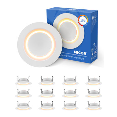 4" White Baffle Selectable LED Downlight With Night Light Feature (12-Pack)