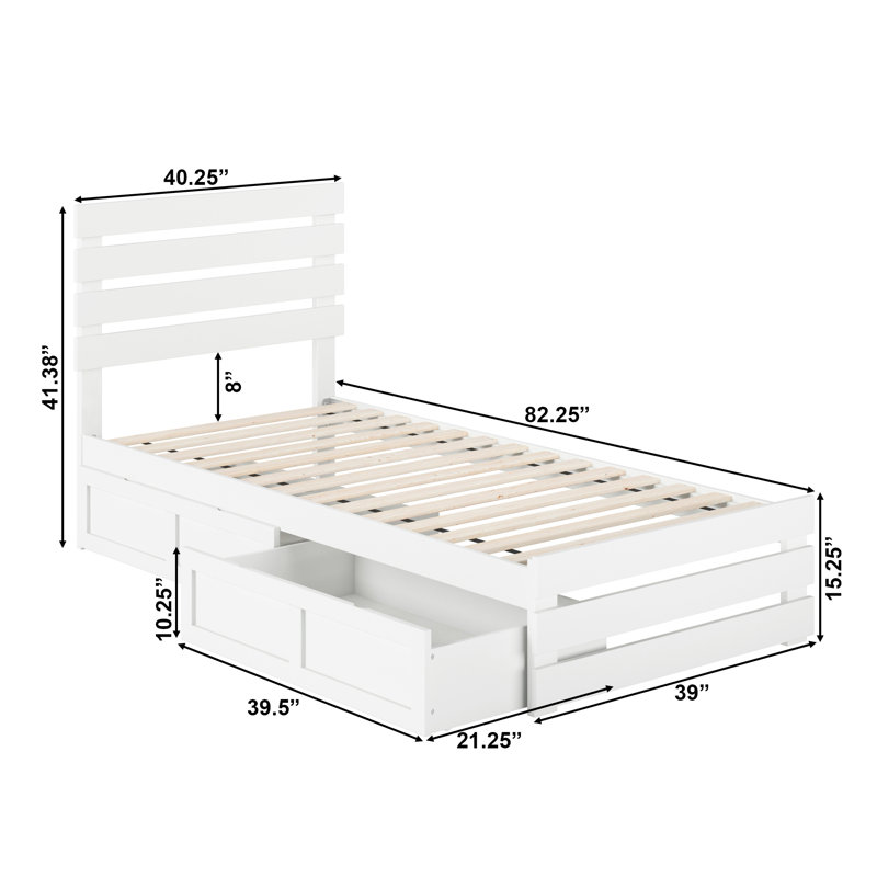 Dionis Kids Extra Long Twin with Drawers, White