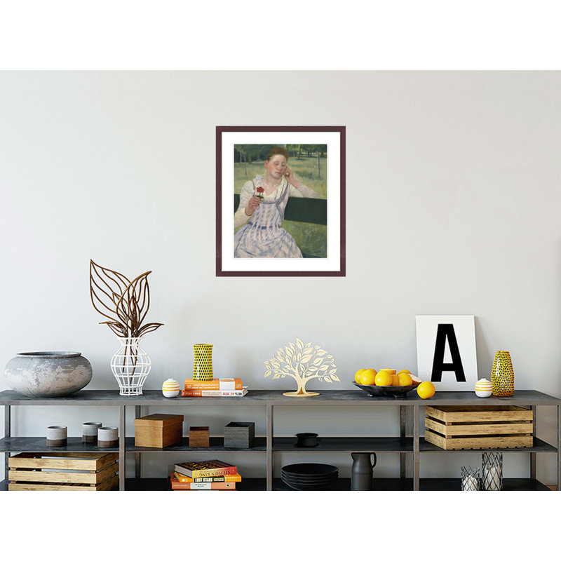 «Woman with a Zinnia» par Mary Cassatt, impression giclée sur cadre, H 27,28 po x l 23,5 po