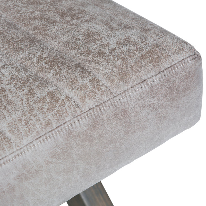 Salinger 48"W Vegan Leather Contemporary Modern Large Ottoman Bench with Quilted Stitching, Gray