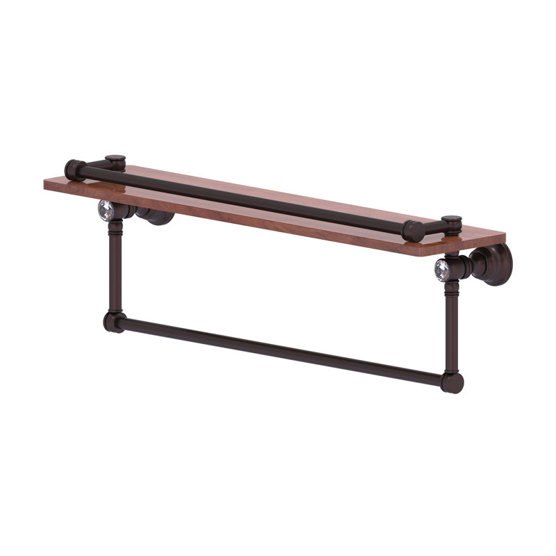 Tablette en bois massif avec barre à serviettes Freyja Ironwood, Bronze antique, H 5,54 po x l 22 po x P 7,4 po