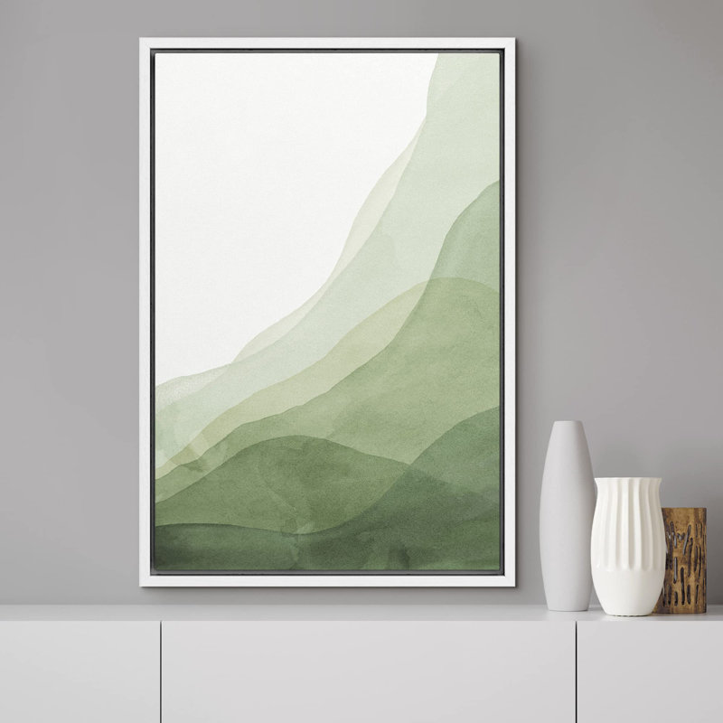 Minimal paysage abstrait dégradé de vert formes géométriques superposées, H 24 po x l 16 po, Blanc
