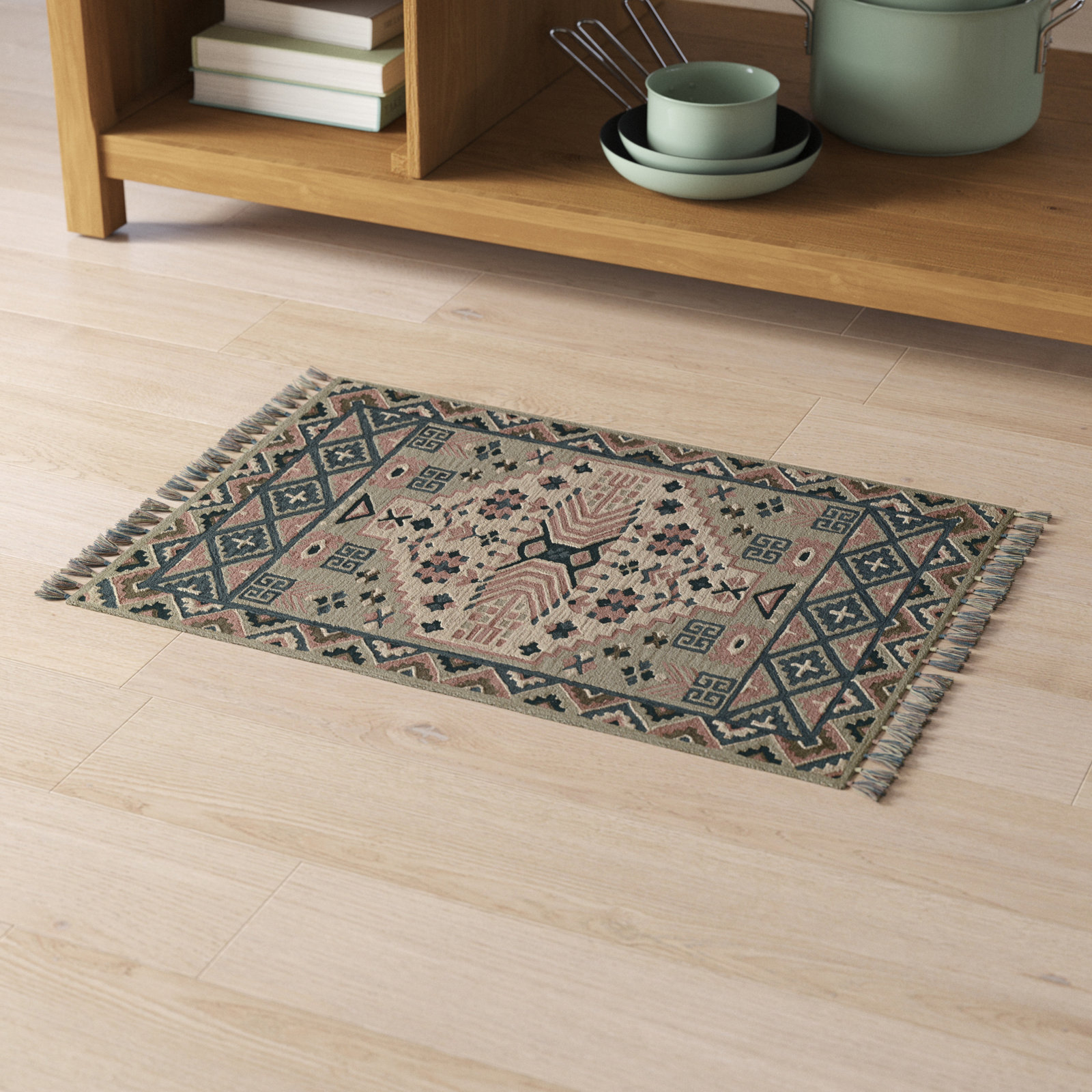 Anine Gray Teal Hand-Tufted Southwestern Wool Rug, Rectangle 2' x 3'