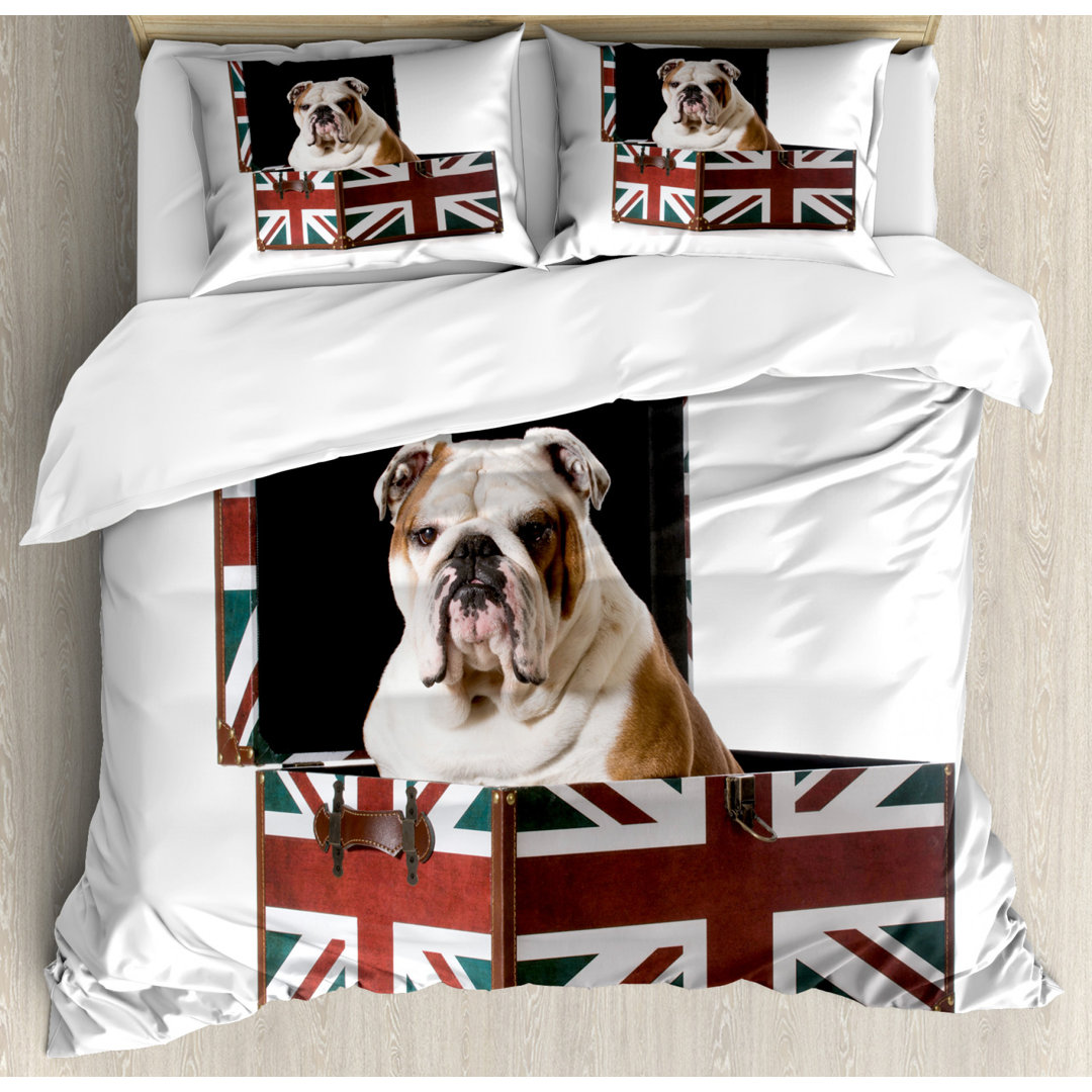 Bettbezug Set, Patriotic Dog, Englische Bulldogge, Mehrfarbig