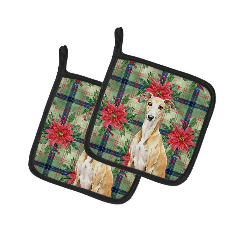 Paire de porte-casseroles Foins Whippet Christmas Poinsettas, Jaune