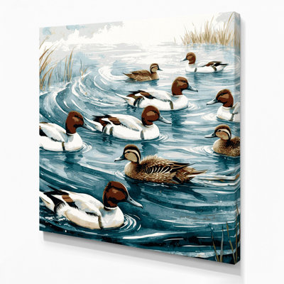 «Birds Common Merganser», art mural sur toile bleue