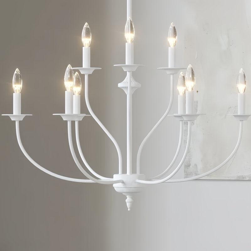 Lustre en métal à deux niveaux de style bougie à 9 niveaux Maroneia, Dentifrice blanc