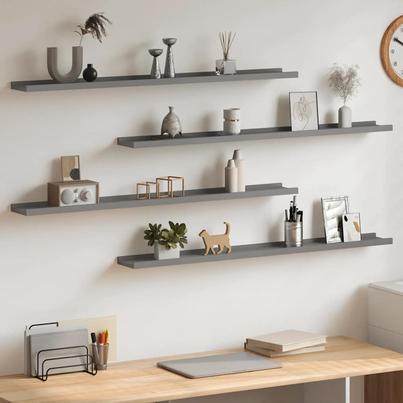 Ensemble de 4 tablettes murales rectangulaires flottantes en bois aggloméré gris au design moderne