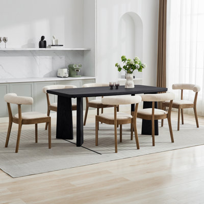 Ensemble de table à manger moderne, table de salle à manger rectangulaire et chaise de salle à manger rembourrée à dossier demi-tonneau avec structure en bois massif pour la salle à manger / cuisine